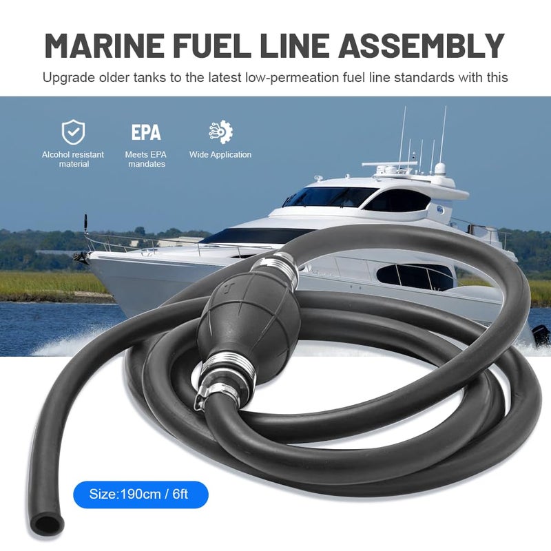 GZYF 3/8" Rubber Marine Outboard Boat Motor Fuel Line Assembly Kit with Primer Bulb Clamps, 6FT - Image 2